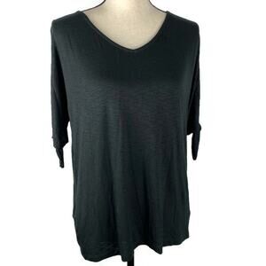 Tahari Cold Shoulder Blouse V Neck Short Sleeve Black Top Tie Sleeve Womens Sm